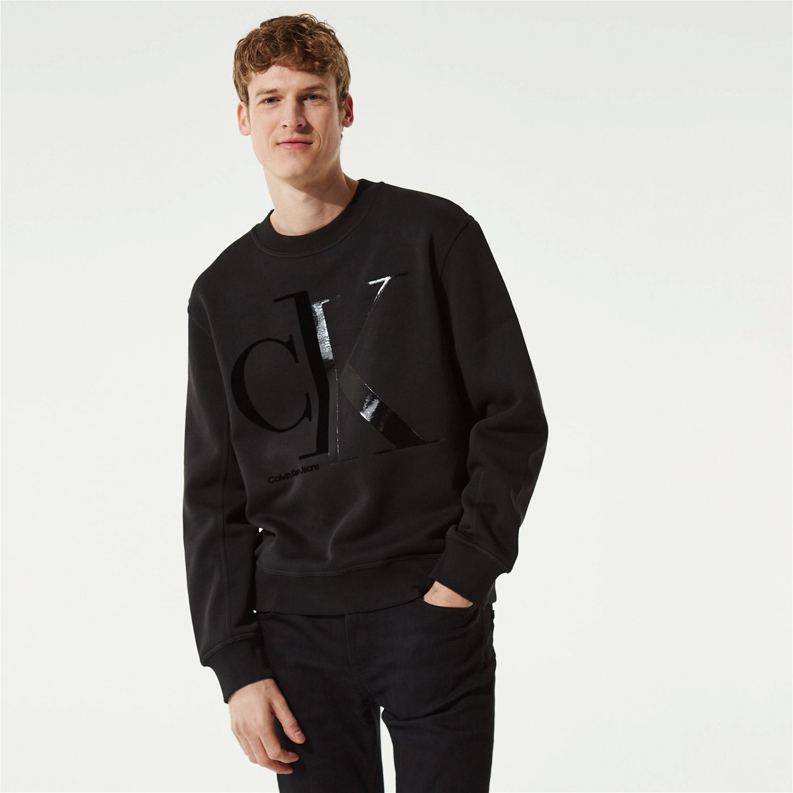 Calvin Klein Bold Spliced Erkek Siyah Sweatshirt