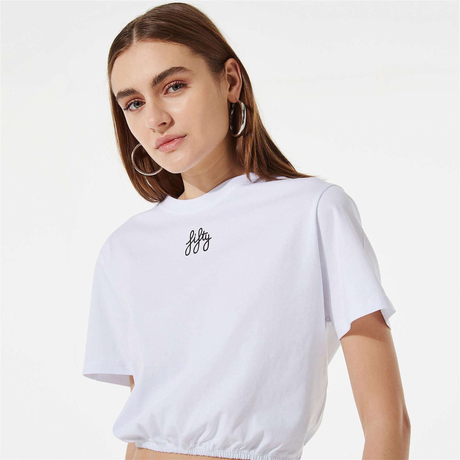 Fifty Pieces Kadın Beyaz Crop T-Shirt