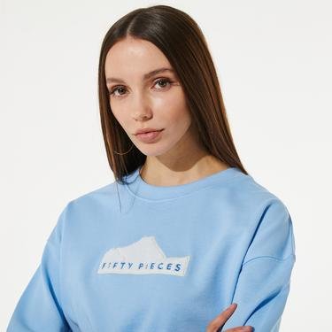  Fifty Pieces Kadın Mavi Crop Sweatshirt