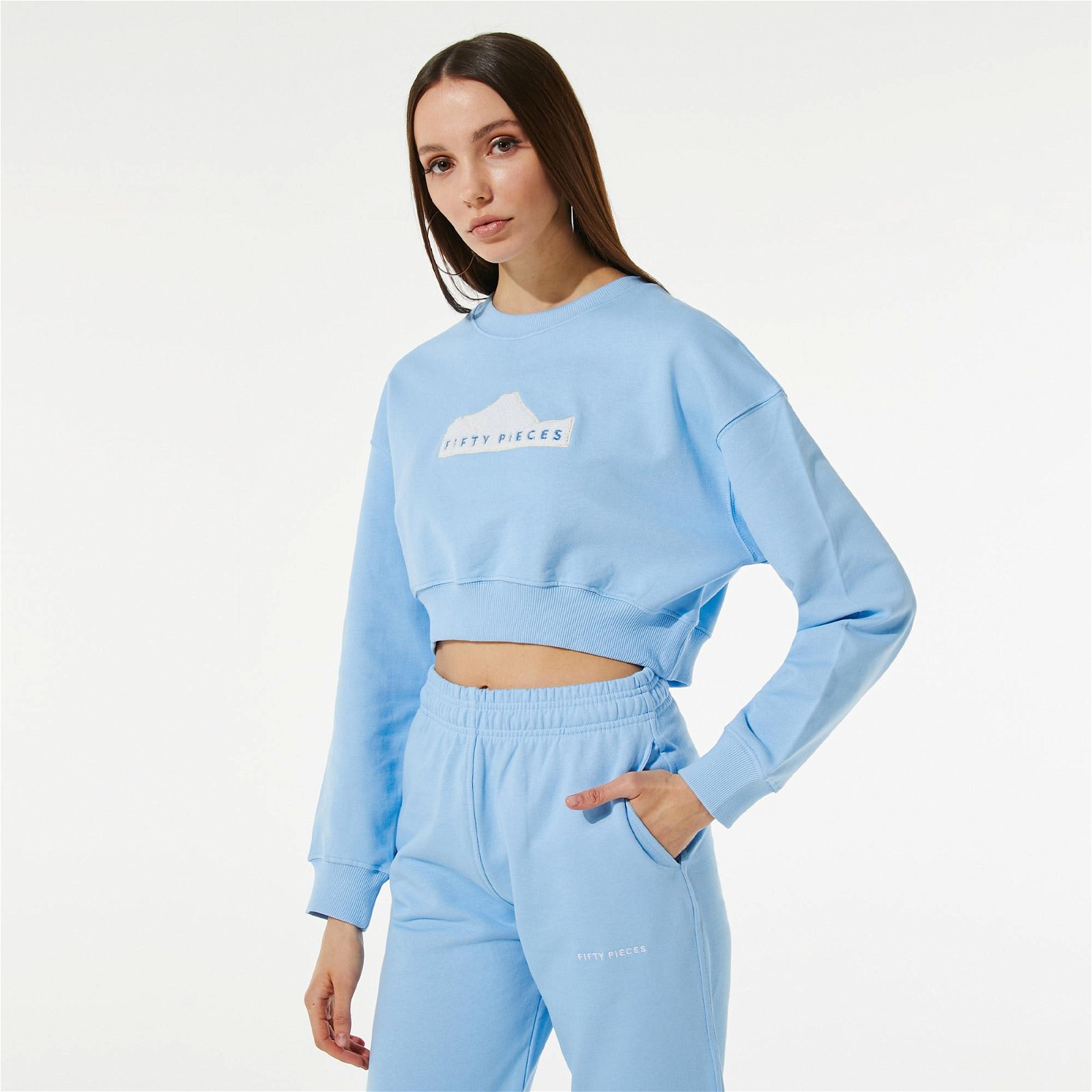 Fifty Pieces Kadın Mavi Crop Sweatshirt
