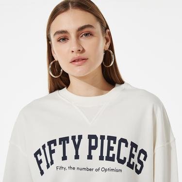  Fifty Pieces Kadın Ekru College Sweatshirt