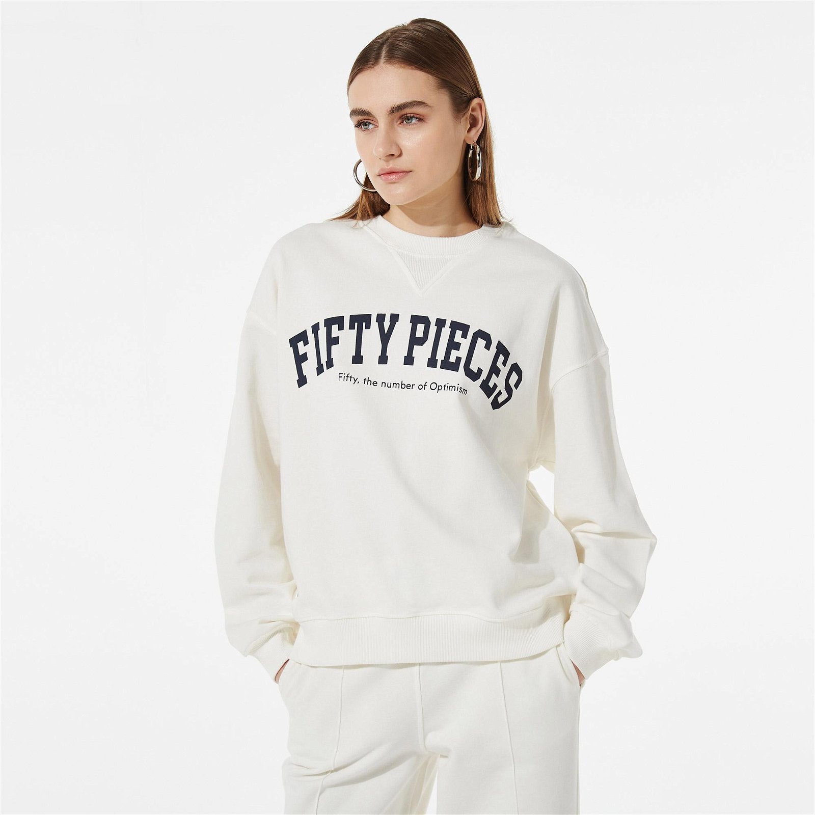 Fifty Pieces Kadın Ekru College Sweatshirt