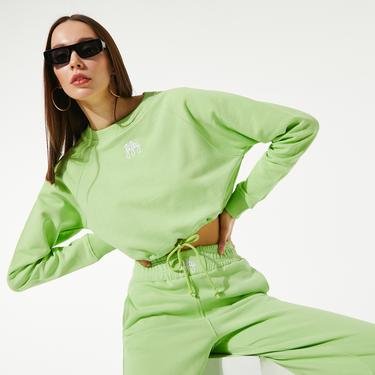  Fifty Pieces Büzgülü Crop Kadın Yeşil Sweatshirt