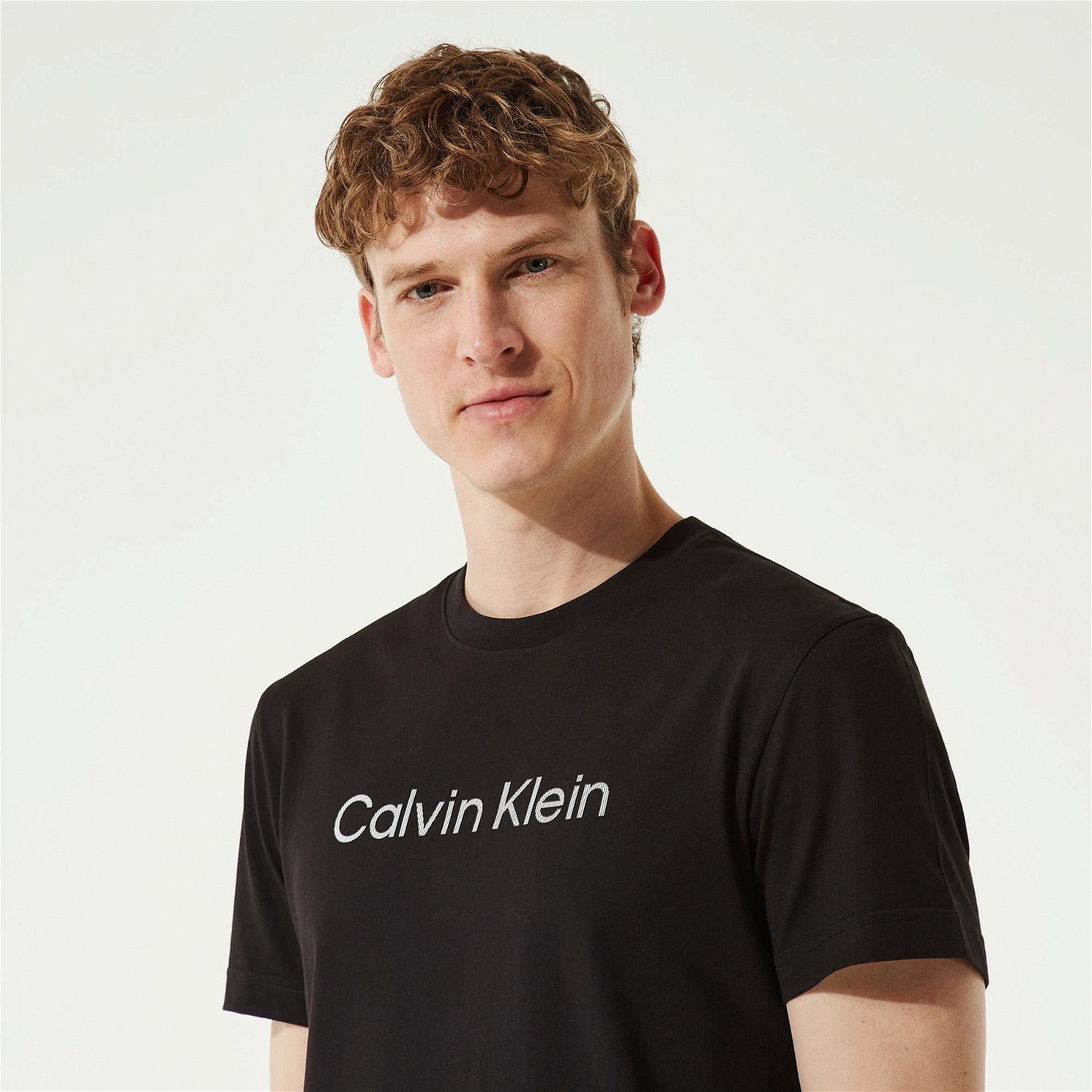 Calvin Klein Raised Striped Logo Erkek Siyah T-Shirt
