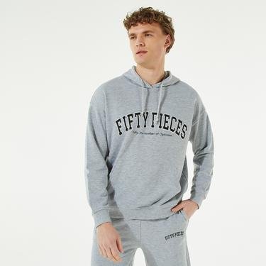  Fifty Pieces Erkek Gri Melanj College Hoodie Sweatshirt