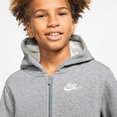  Nike Big Kids Sportswear Fz Club Çocuk Gri Kapüşonlu Sweatshirt