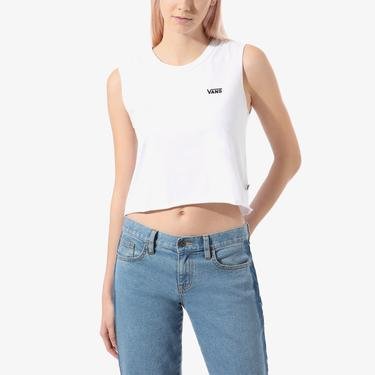  Vans Junior V Muscle Kadın Beyaz Kolsuz Crop T-Shirt