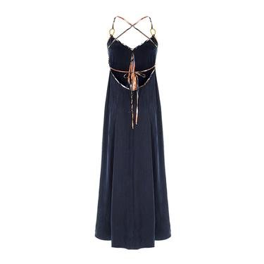  Movom Aura V-Neck Maxi Dress Kadın Lacivert Elbise
