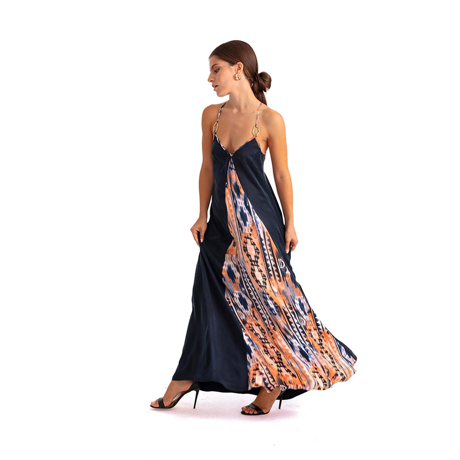 Movom Aura V-Neck Maxi Dress Kadın Lacivert Elbise