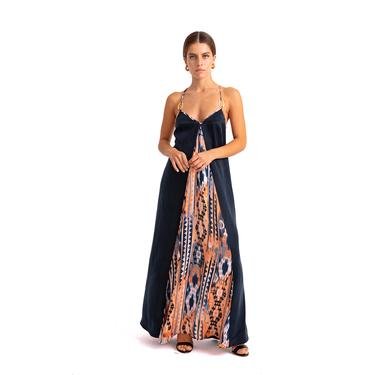  Movom Aura V-Neck Maxi Dress Kadın Lacivert Elbise
