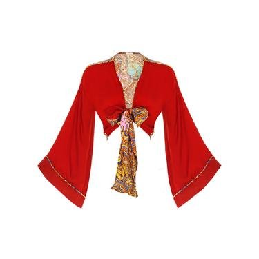  Movom Poppy Tie Front Blouse Kadın Kırmızı Bluz