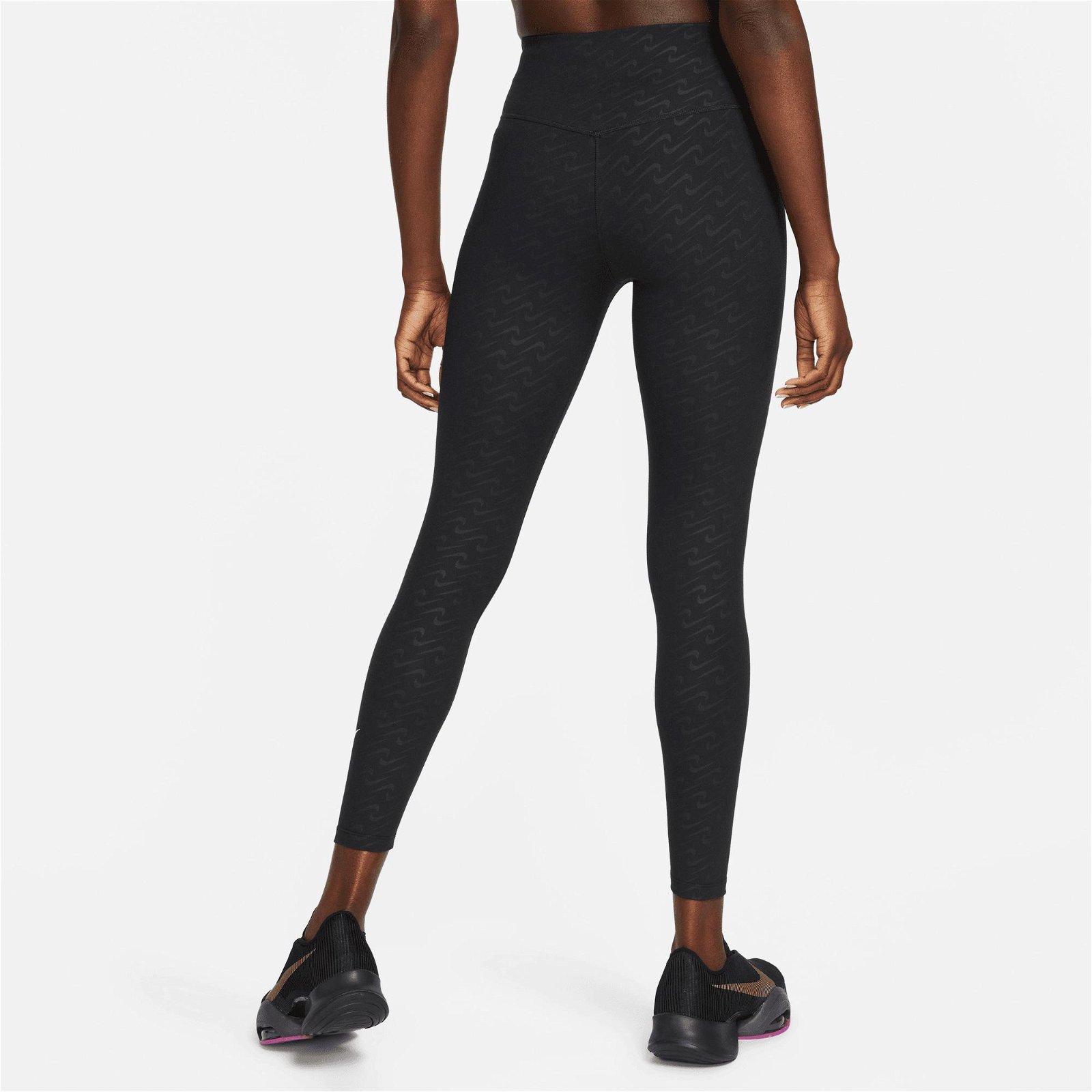 Nike One Dri-Fit Icon Clash Printed Mid-Rise 7/8 Kadın Siyah Tayt