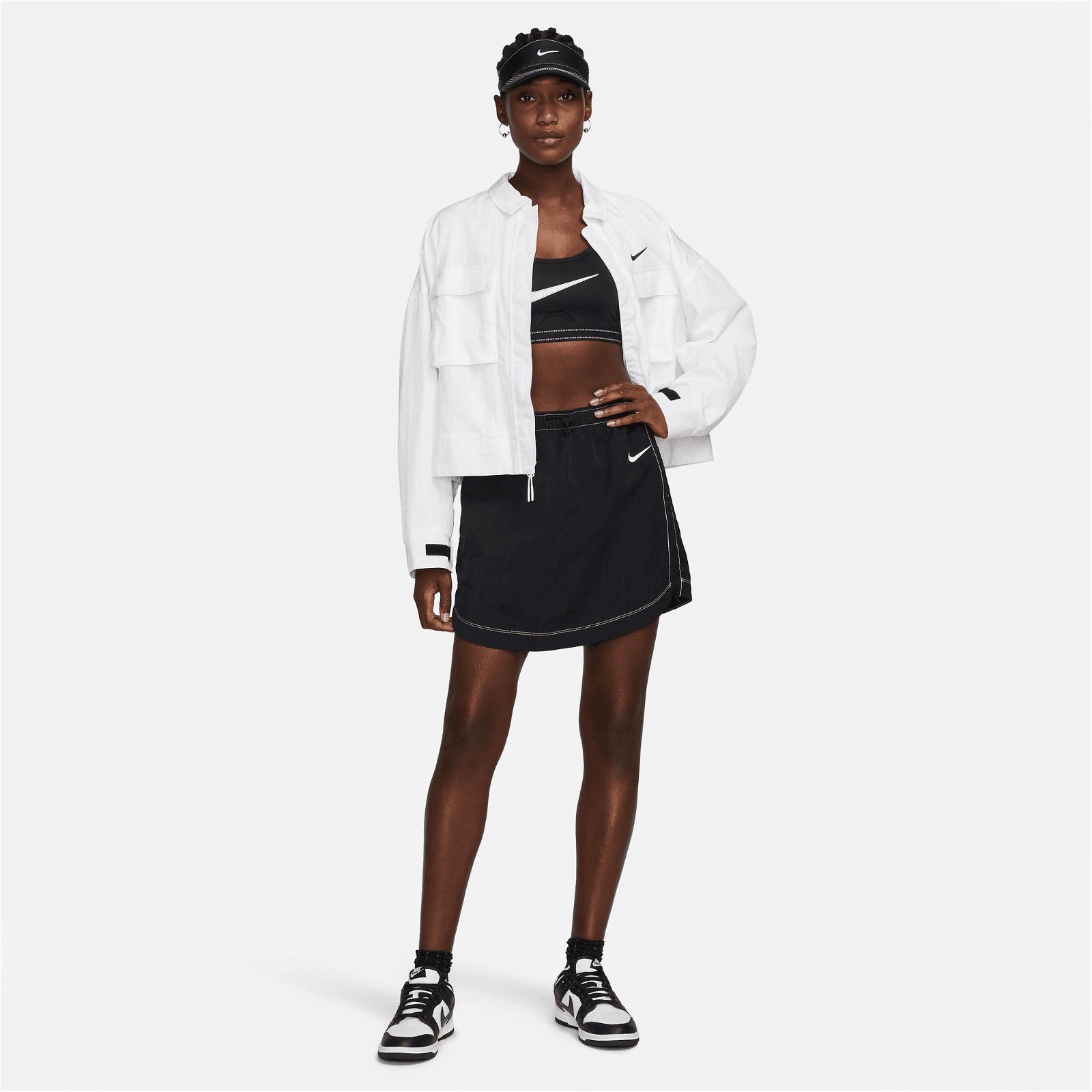Nike Sportswear Swoosh Woven High Rise Kadın Siyah Etek