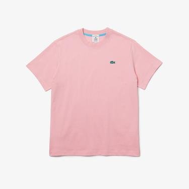  Lacoste L!VE Unisex Relaxed Fit Bisiklet Yaka Pembe T-Shirt