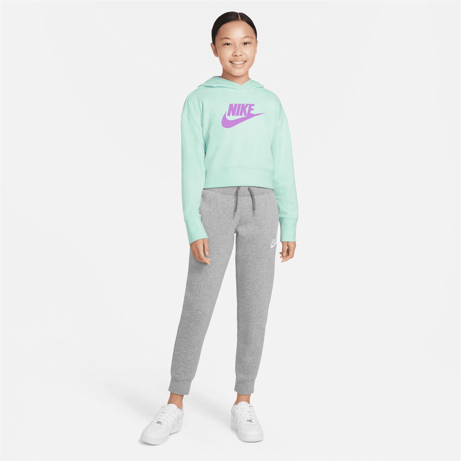 Nike Sportswear Club Çocuk Yeşil Crop Hoodie Sweatshirt