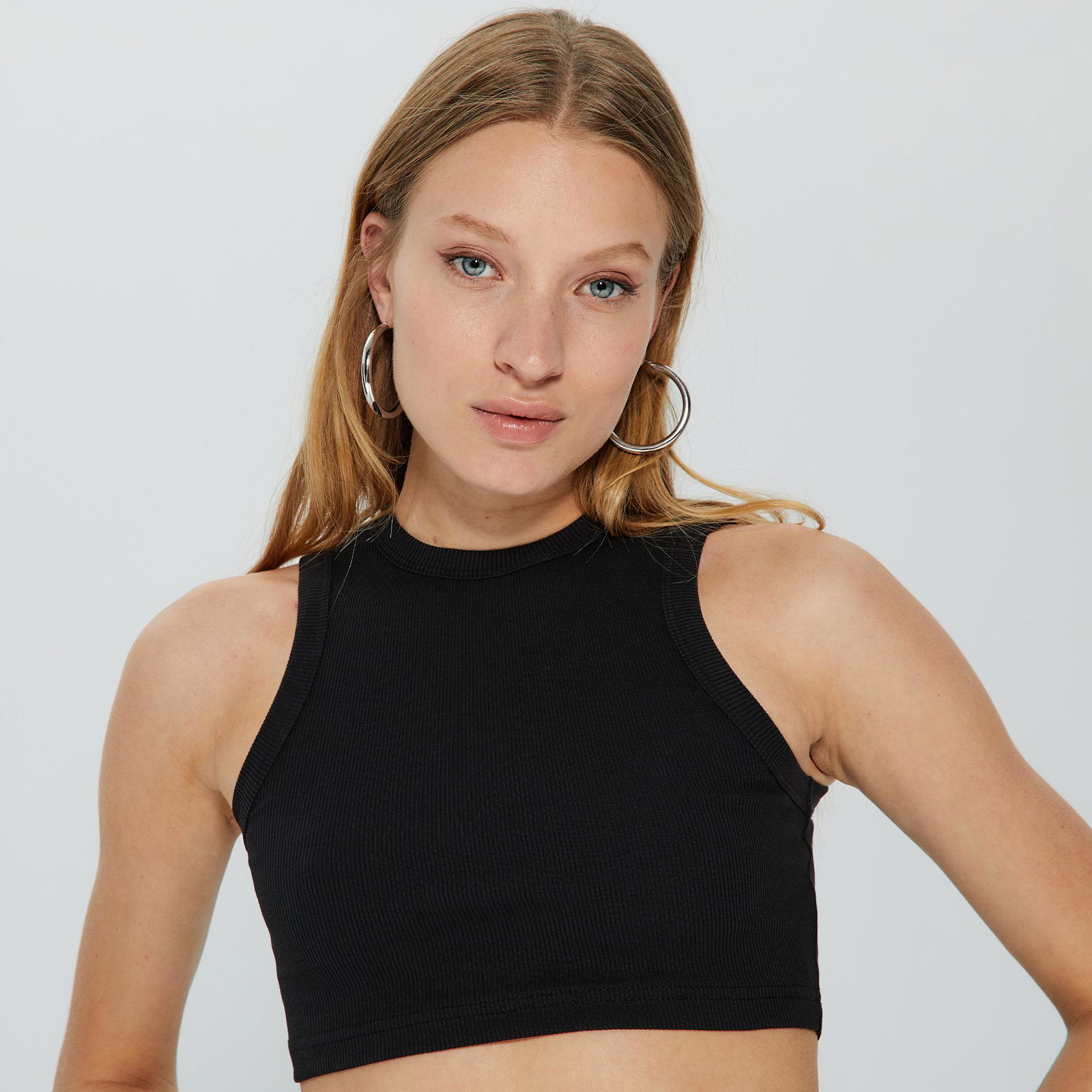 SOONTOBEANNOUNCED Ribbed Halo Tank Top Kadın Siyah T-Shirt