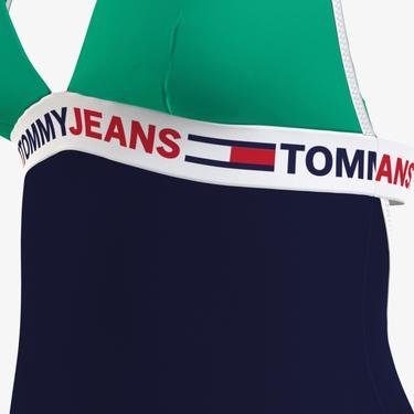  Tommy Jeans Triangle One-Piece Rp Kadın Yeşil Mayo