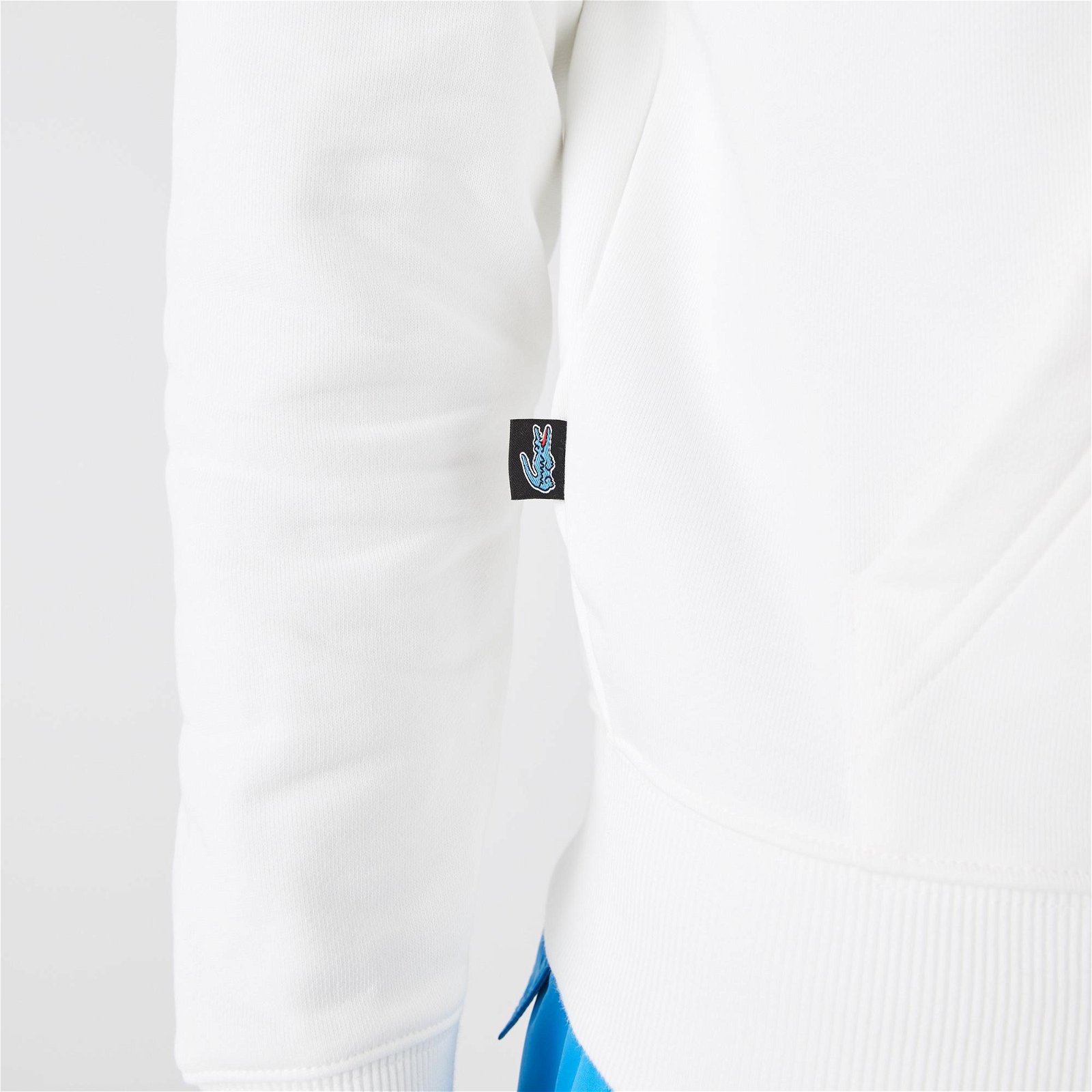 Lacoste L!VE Unisex Relaxed Fit Kapüşonlu Baskılı Beyaz Sweatshirt