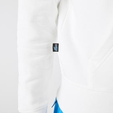  Lacoste L!VE Unisex Relaxed Fit Kapüşonlu Baskılı Beyaz Sweatshirt