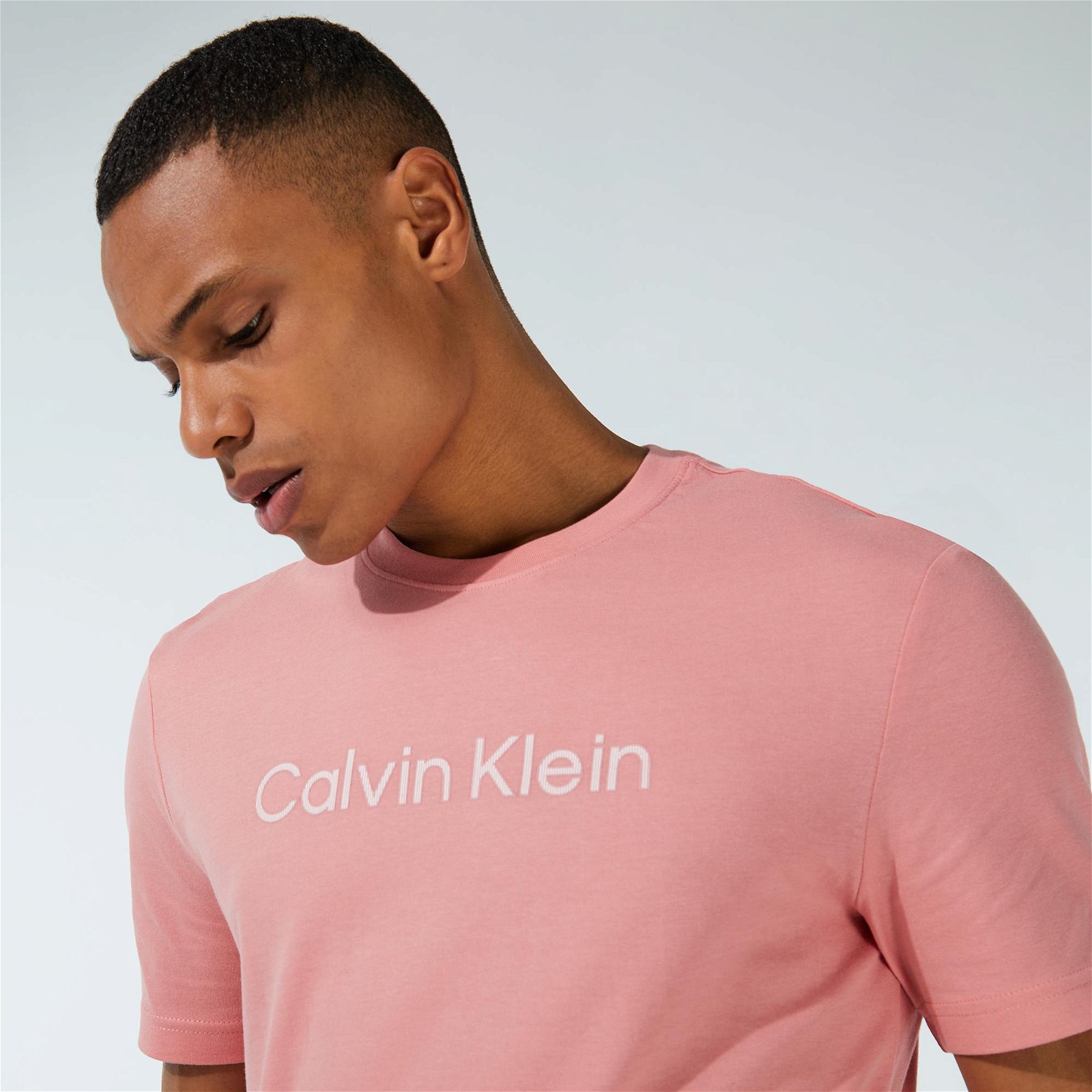 Calvin Klein Raised Striped Logo Erkek Pembe T-Shirt