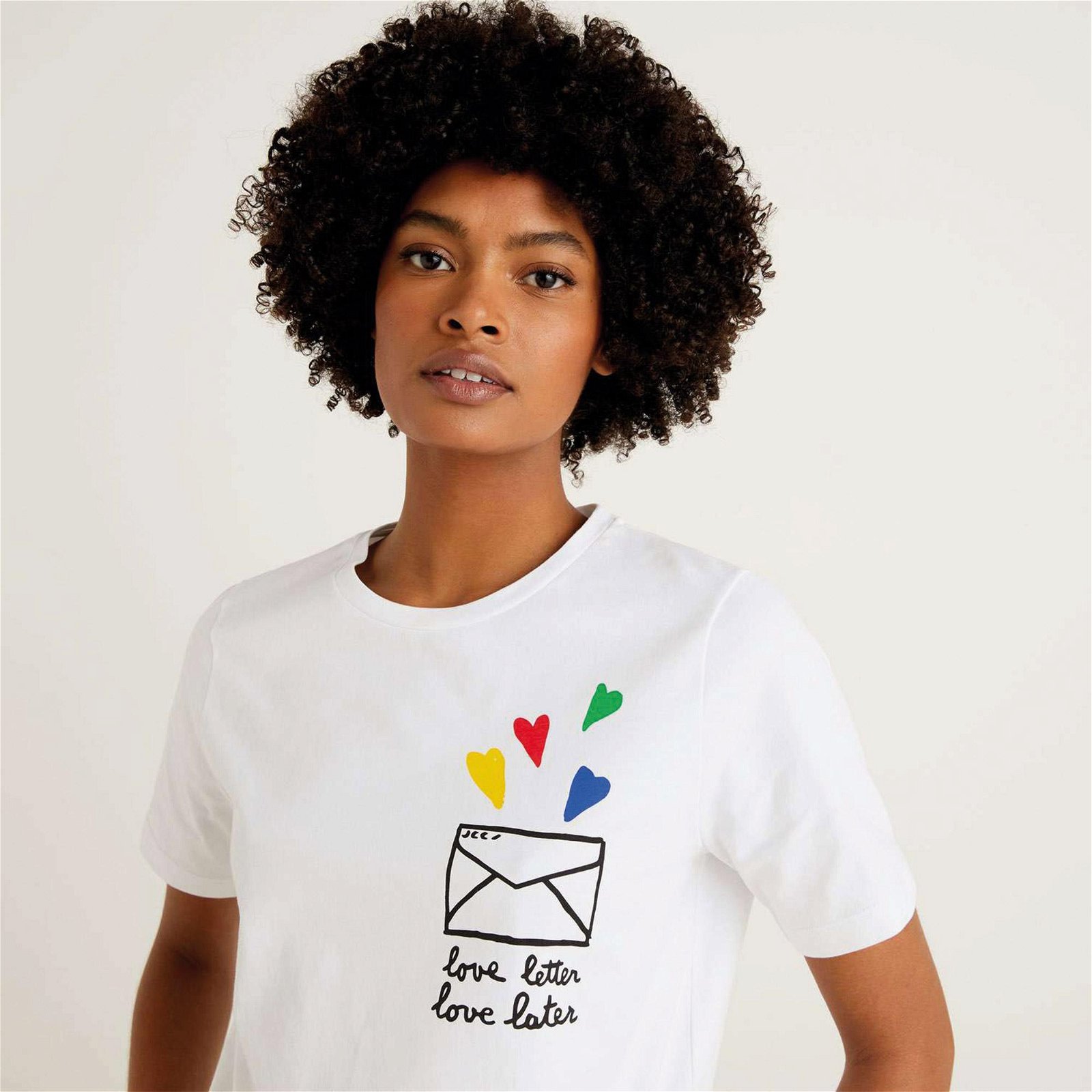 Benetton JCCxUCB Tasarım Baskılı Kadın Beyaz T-Shirt