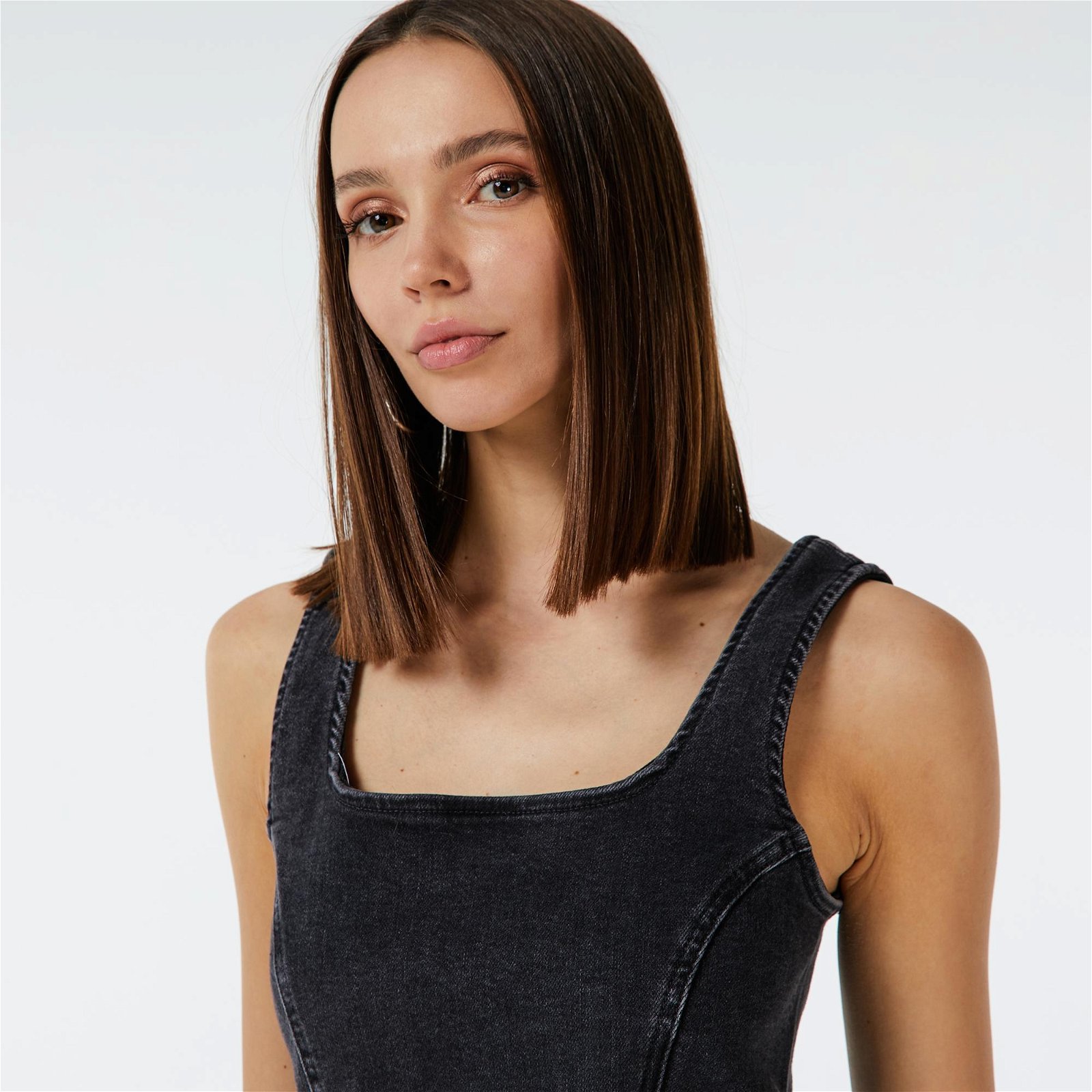 Calvin Klein Squared Neck Seamed Bodycon Kadın Siyah T-shirt