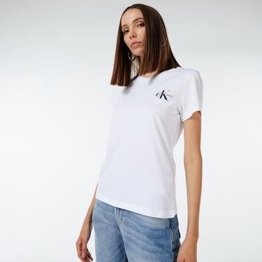  Calvin Klein 2'li Monogram Slim Kadın Beyaz T-Shirt