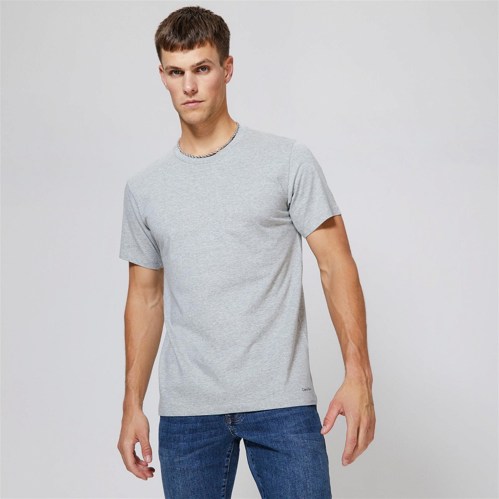 Calvin Klein Crew Neck 3'lü Erkek Gri T-Shirt
