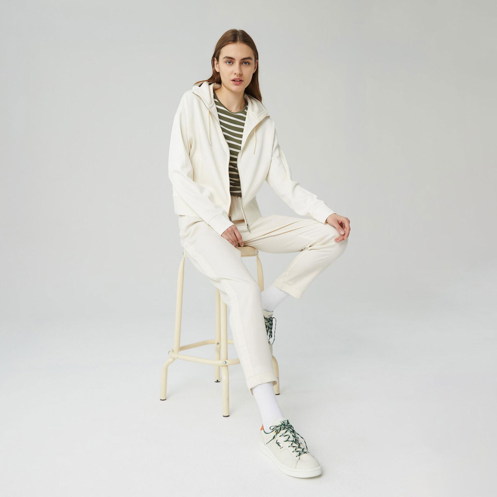 Lacoste Női kapucnis pulóver laza cipzárral