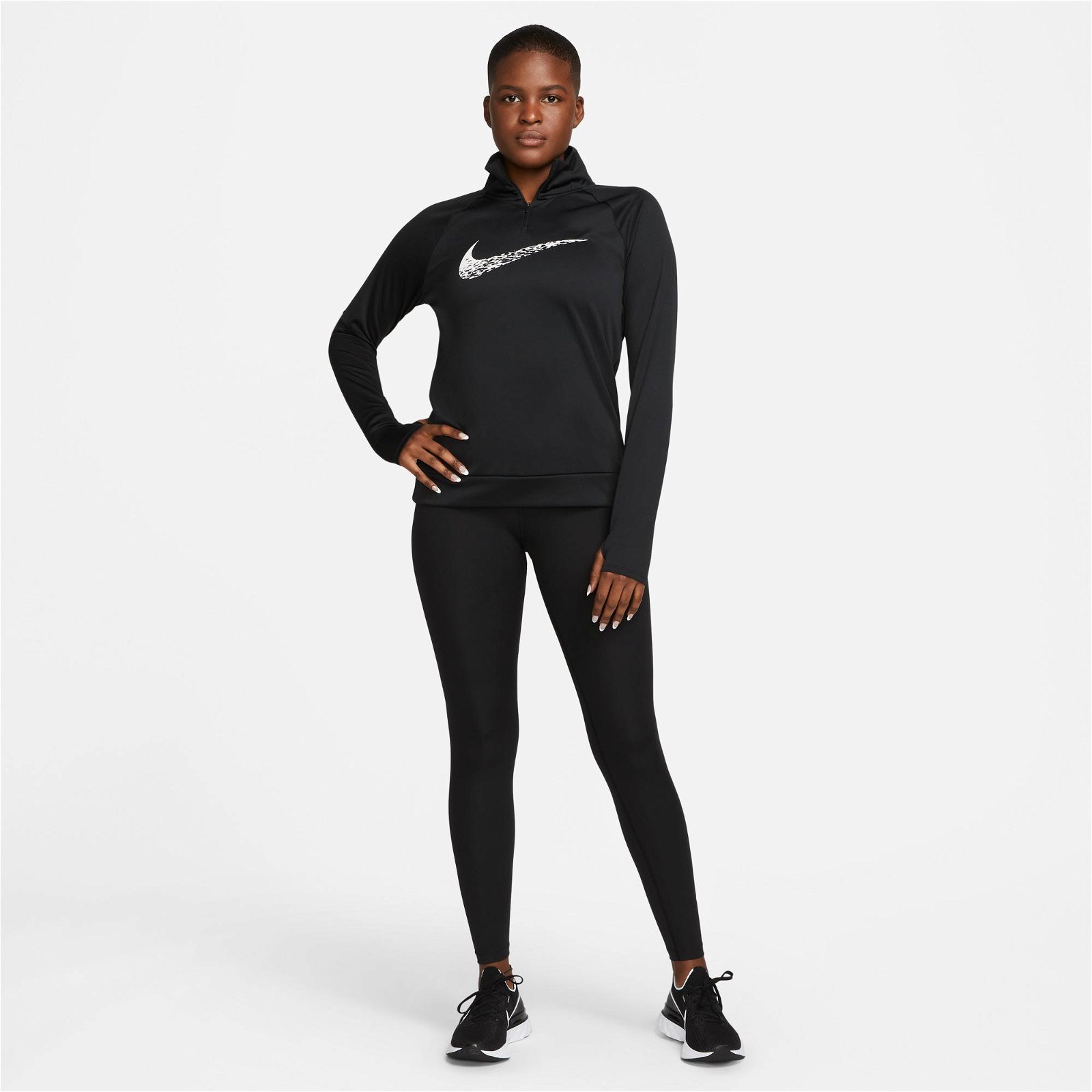 Nike Dri-Fit Swoosh Run Mid-rise 7/8 Kadın Siyah Tayt