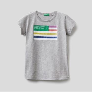  Benetton Yazılı Çocuk Gri T-Shirt