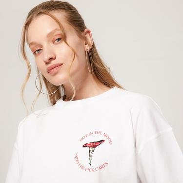  Kity Boof Not in The Mood Kadın Beyaz T-Shirt