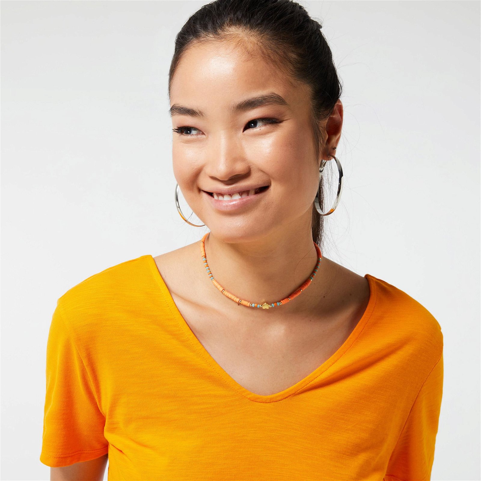 Benetton Sırt Detaylı Slub Kadın Turuncu T-Shirt