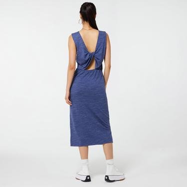  Benetton Sırt Detaylı Slub Kadın Lacivert Elbise