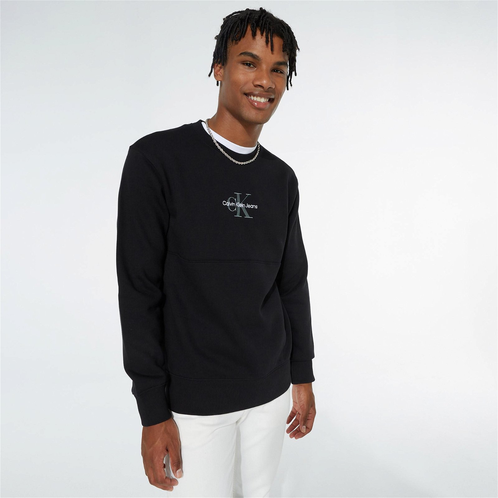 Calvin Klein Jeans Monogram Logo Crew Neck Erkek Siyah Sweatshirt