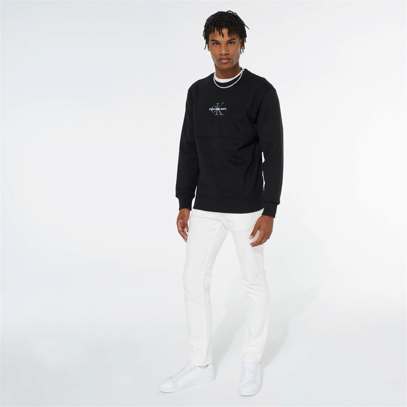 Calvin Klein Jeans Monogram Logo Crew Neck Erkek Siyah Sweatshirt
