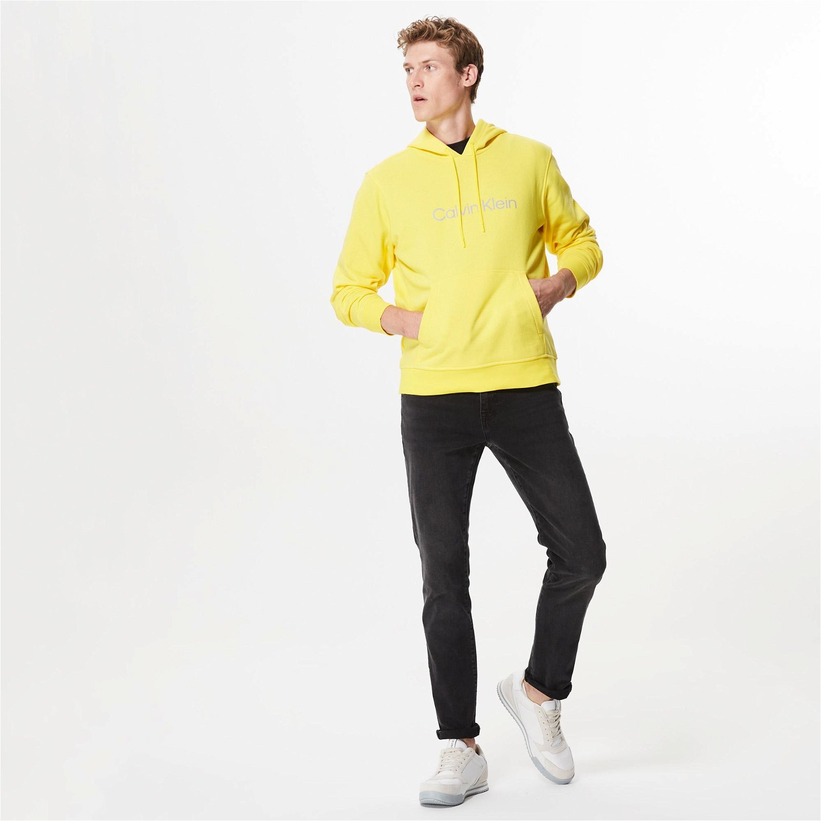 Calvin Klein Hoodie Erkek Sarı Sweatshirt
