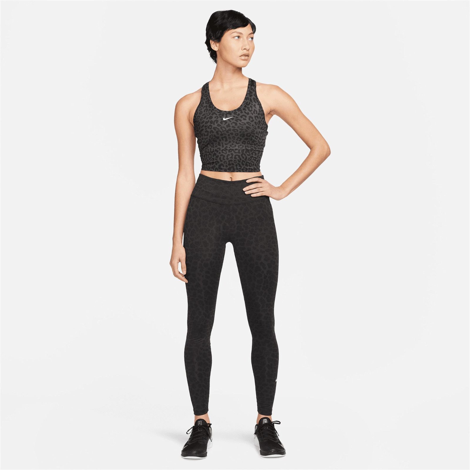Nike One Dri-FIT Slim Leopard Kadın Gri Crop Top