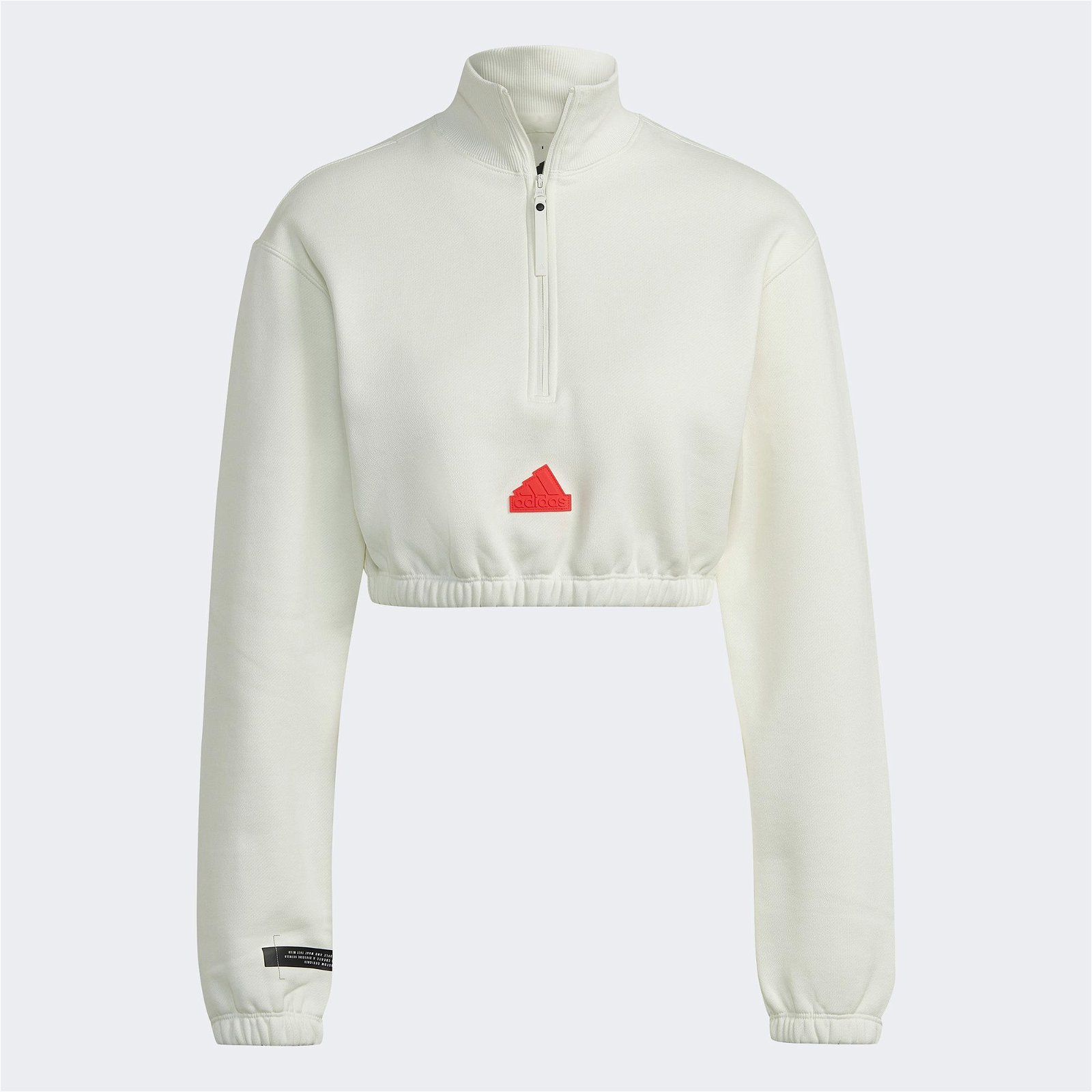 adidas Cropped Half-Zip Kapüşonlu Kadın Beyaz Sweatshirt