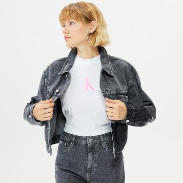 Calvin Klein Oversized Denim Kadın Siyah Crop Ceket
