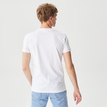  Lacoste Erkek Slim Fit Bisiklet Yaka Baskılı Beyaz T-Shirt