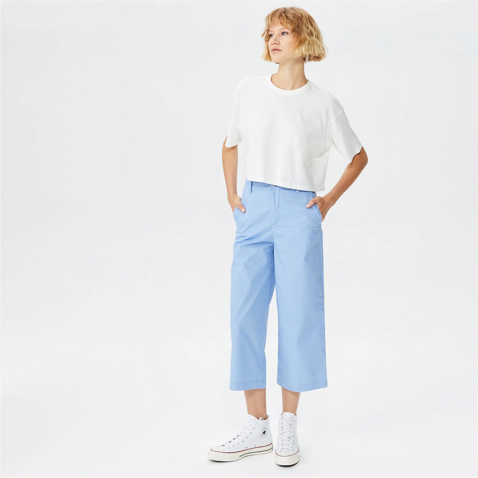 Benetton Geniş Kesim Crop Kadın Mavi Pantolon