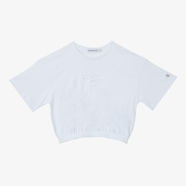  Calvin Klein Metallic Box Cropped Çocuk Beyaz T-Shirt