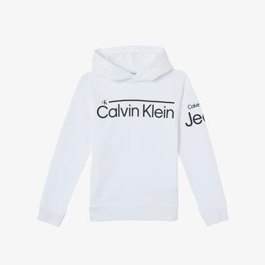  Calvin Klein Institutional Lined Logo Hoodie Çocuk Beyaz Sweatshirt