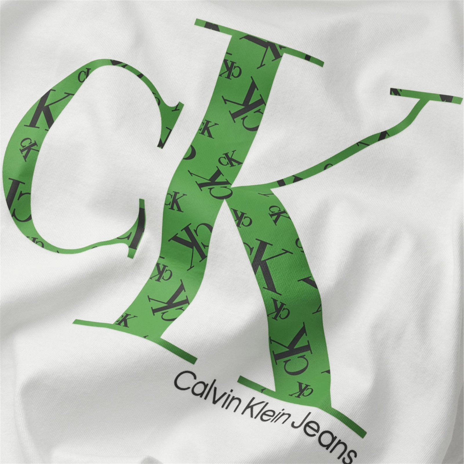 Calvin Klein Grid Monogram Logo Çocuk Beyaz T-Shirt