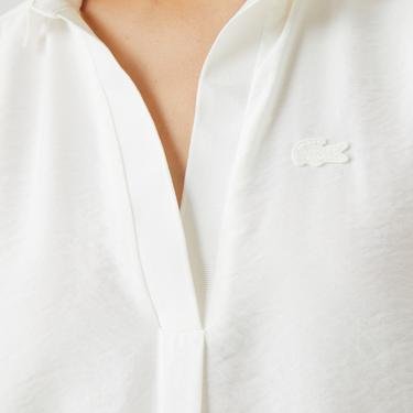  Lacoste Kadın Regular Fit Truvakar Kol V Yaka Beyaz Bluz