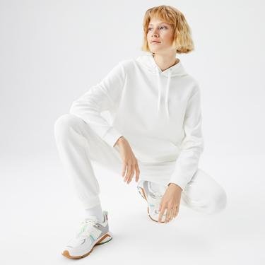  Lacoste Kadın Regular Fit Kapüşonlu Baskılı Beyaz Sweatshirt