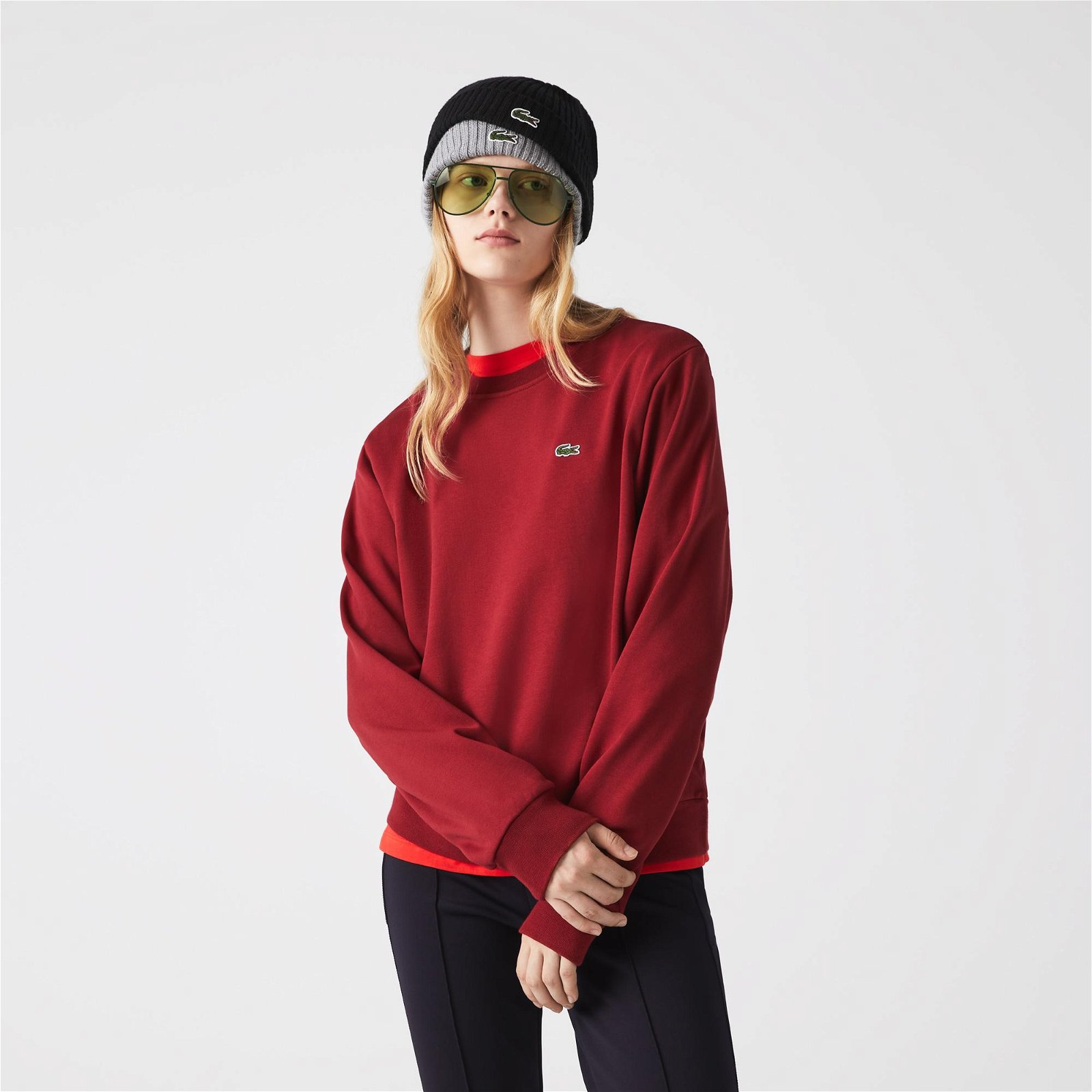 Lacoste Kadın Regular Fit Bisiklet Yaka Organik Pamuk Kırmızı Sweatshirt