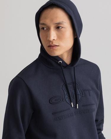  Gant Erkek Lacivert Regular Fit Kapüşonlu Logolu Sweatshirt