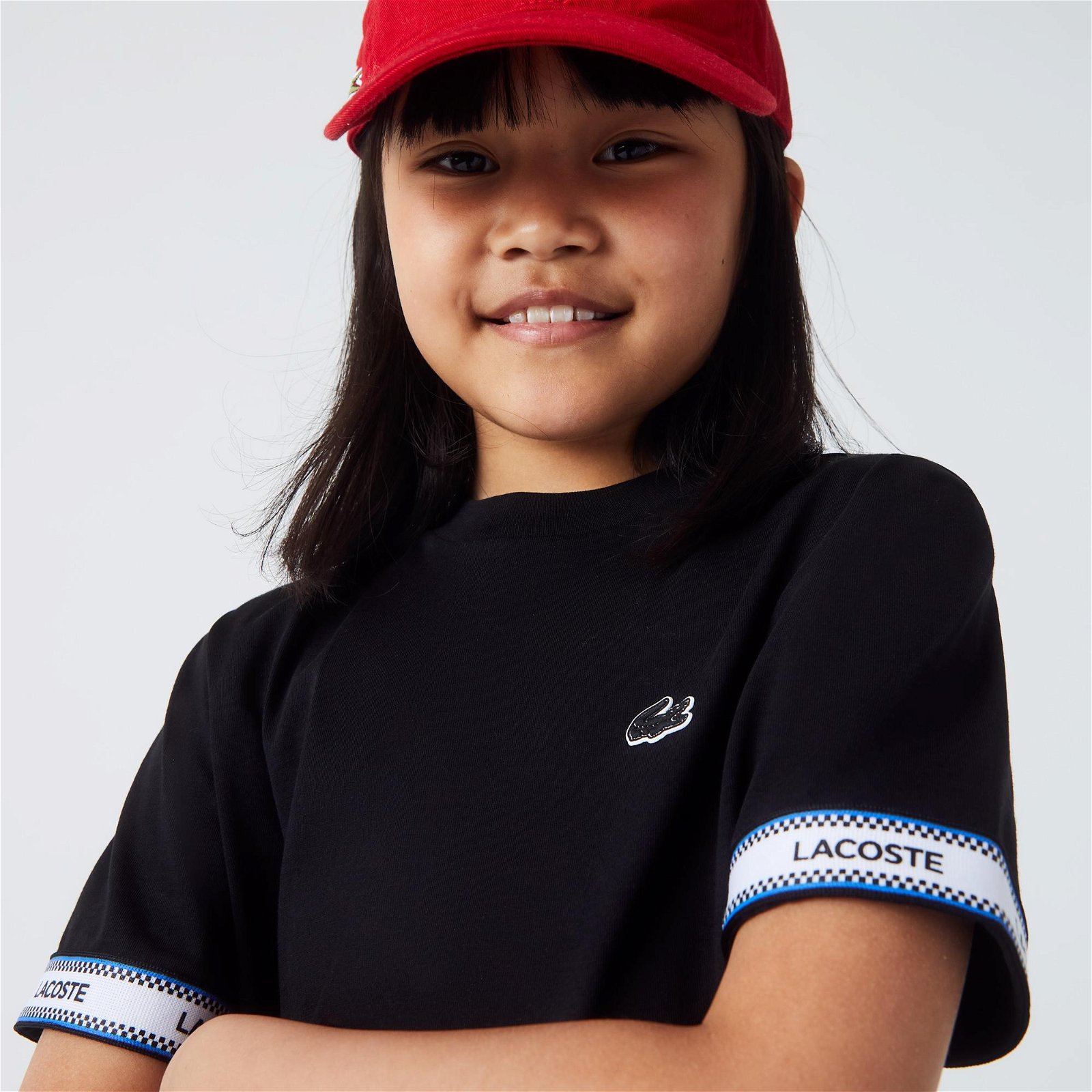 Lacoste Active Kız Çocuk Bisiklet Yaka Baskılı Siyah T-Shirt